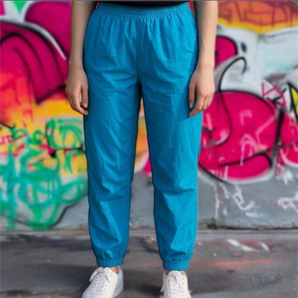 VTG 80s Nike Nylon Gray Tag Lined Track Wind Pant in Turquoise M - Picture 1 of 8